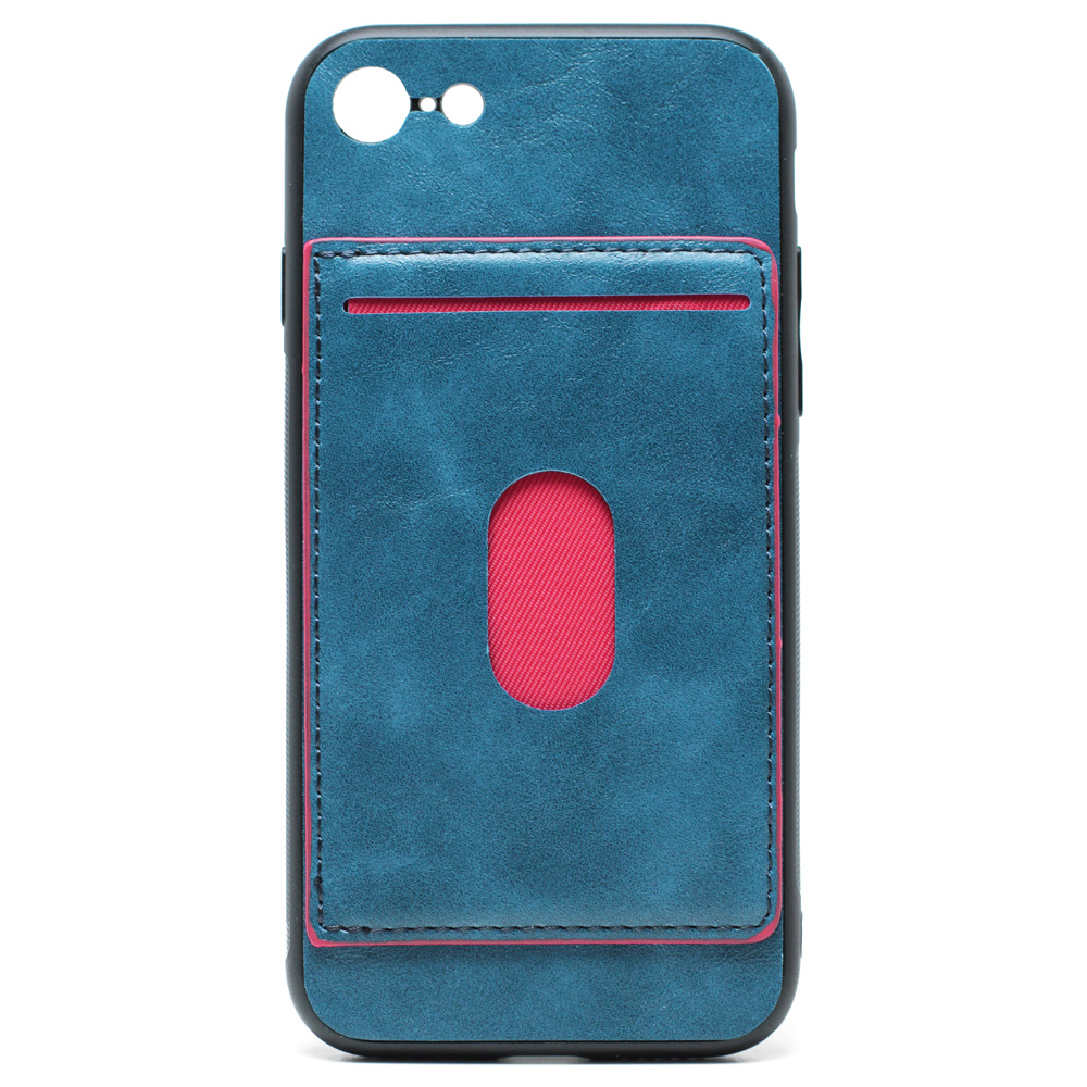 iPhone 8 / 7 LEATHER Style Kickstand Card Case with Magnetic Hold (Blue)